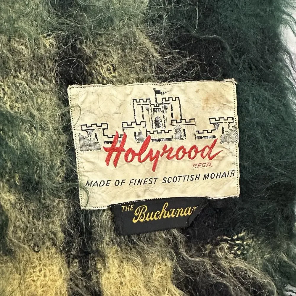 Holyrood Vintage 60s Mohair Throw Blanket Red Green Plaid Scotland 52x62 in